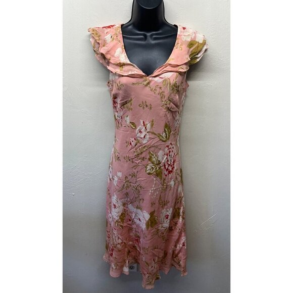Coldwater Creek Silk Dress Floral Cap Flutter Sleeve Romantic Fairy Pink Sz 10P - Picture 1 of 9